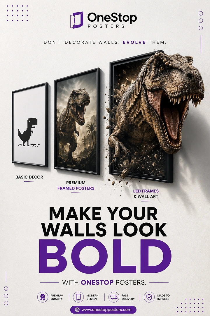 Printing Shops creative ad: Pixel dino evolves, bursts out of poster