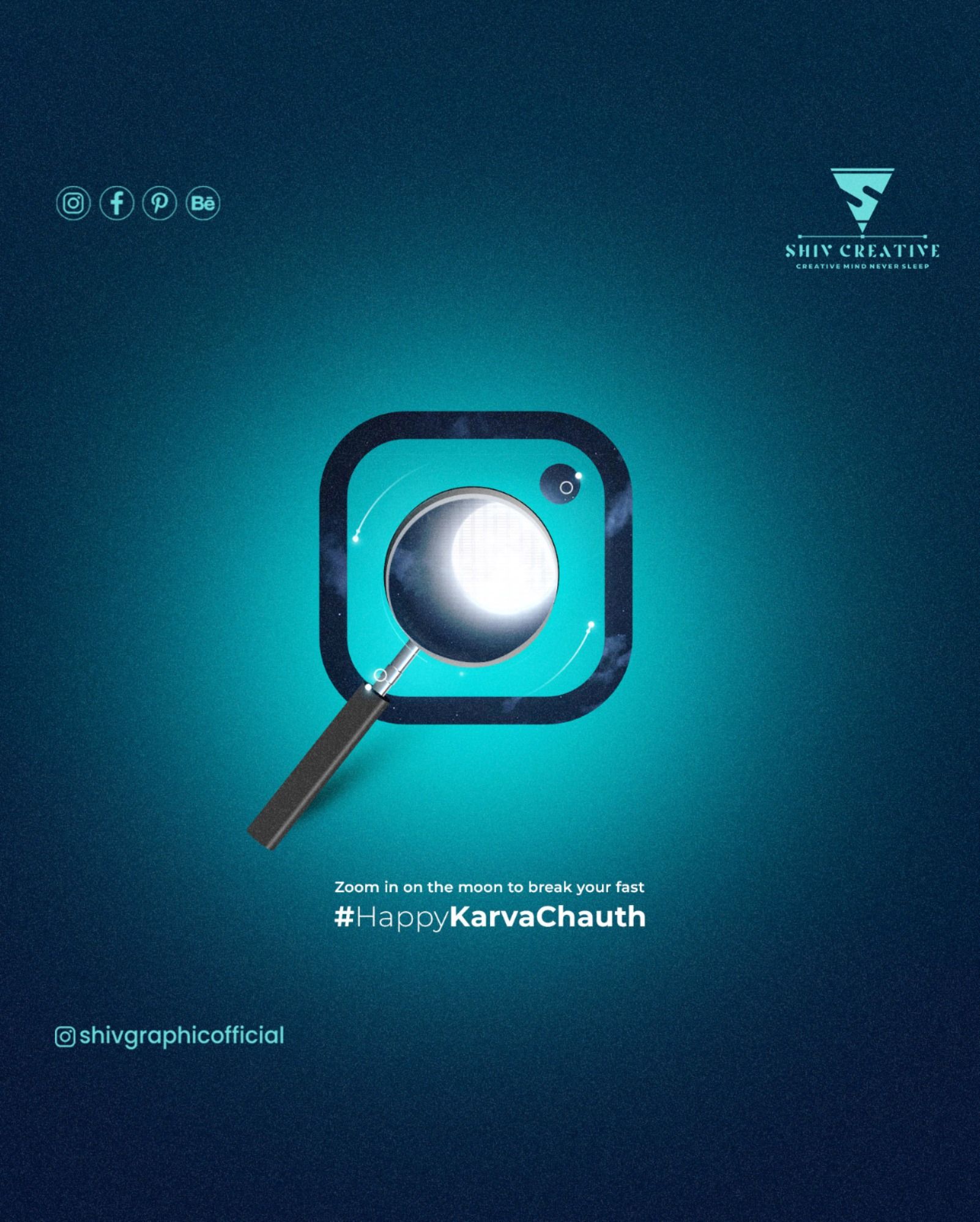 Magnifying glass revealing a glowing moon inside a camera-app icon outline