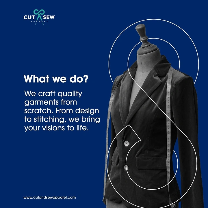 Tailors & Alterations creative ad: Line-art thread loop wraps mannequin jacket