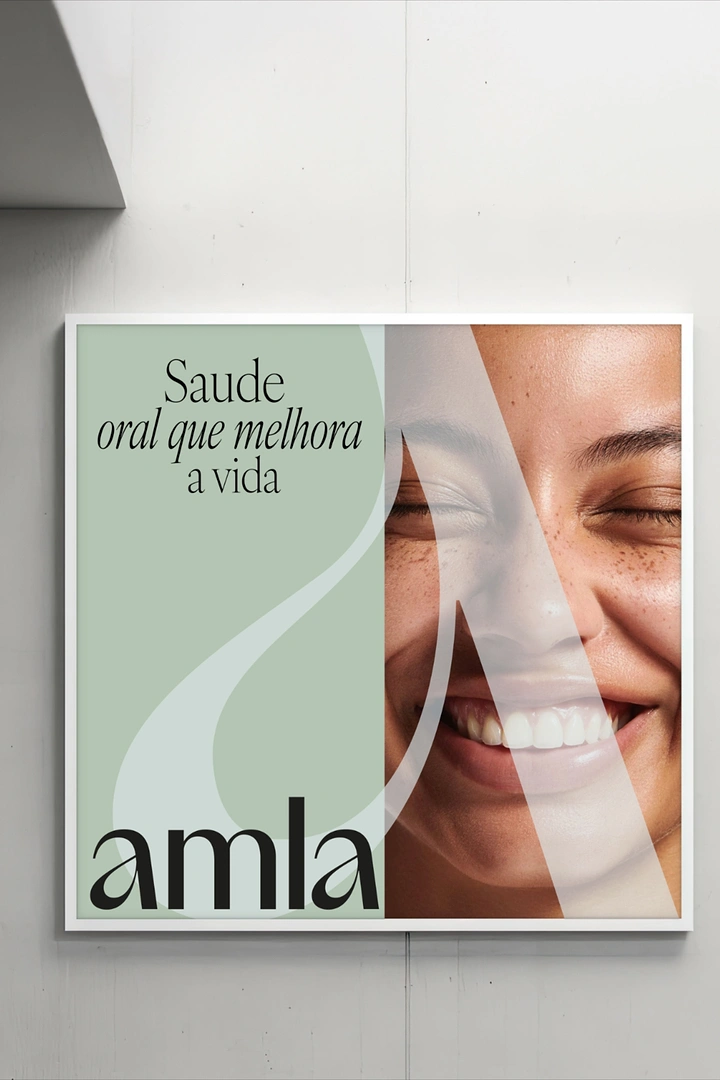 Dental creative ad: Close-up of a laughing freckled woman with bright teeth