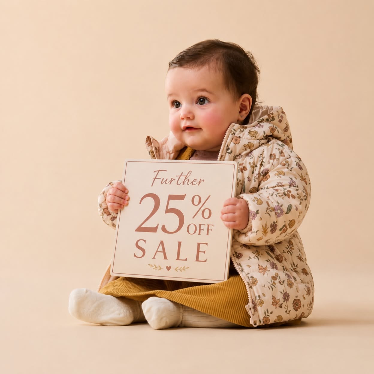 Instagram post: Baby holding sale sign as prop