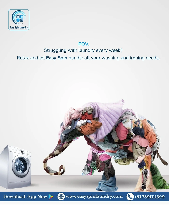 Laundry & Dry Cleaning creative ad: Elephant built from pile of laundry