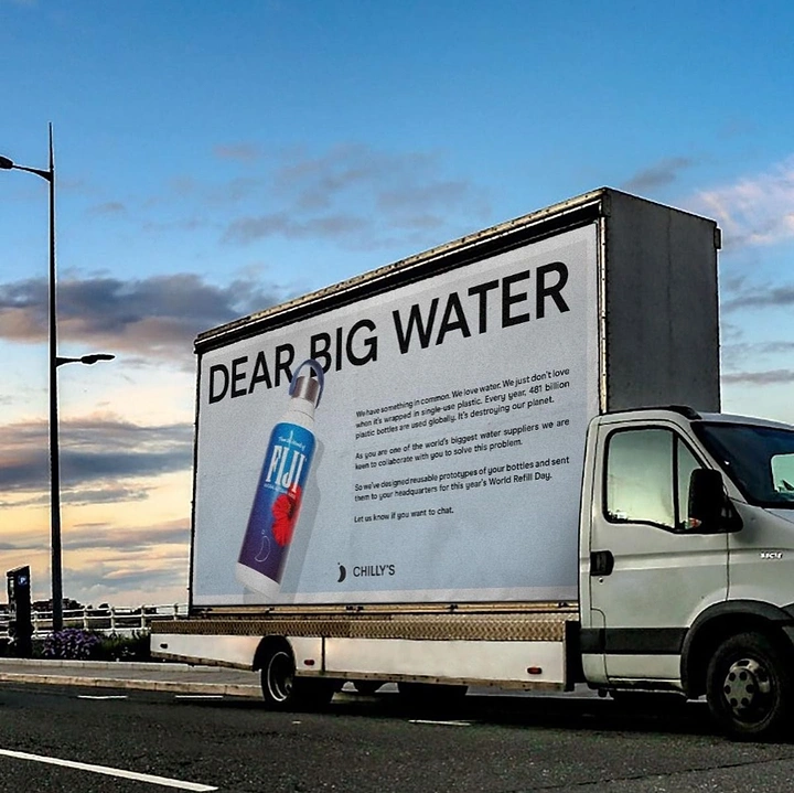 Packaged Drinking Water creative ad: Truck ad personifies big water