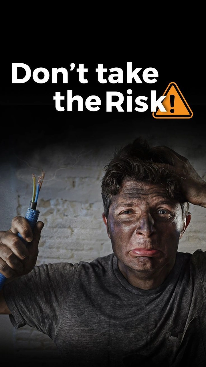Electricians creative ad: Soot-faced shock victim warns DIY risk