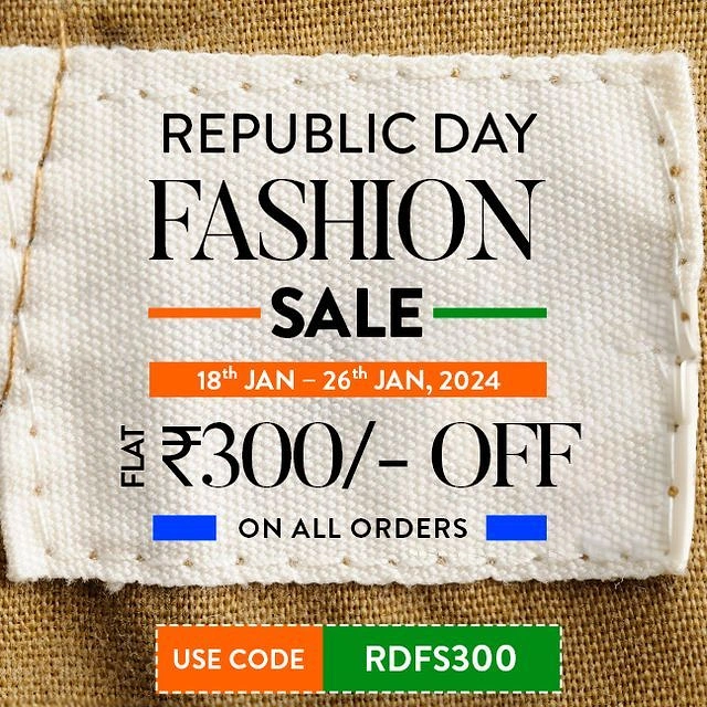 Republic Day creative ad: Stitched white canvas garment label on khaki burlap
