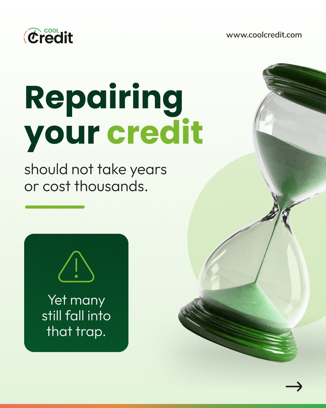 Instagram post: Hourglass visualizes slow credit repair, slide 1