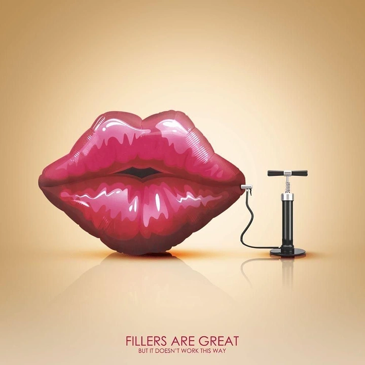 Plastic Surgery Clinics creative ad: Inflatable lips turn filler into metaphor