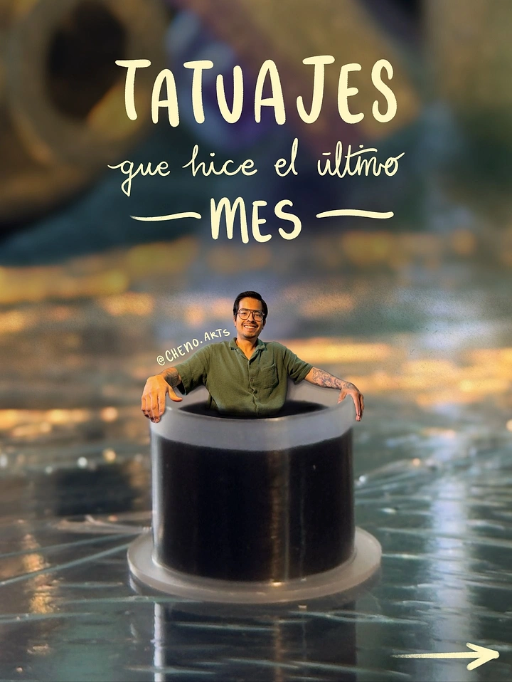 Tattoo Studios creative ad: Artist sitting inside giant ink cap