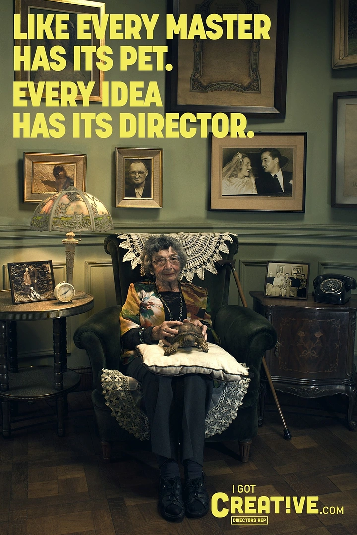 Agency creative ad: Cinematic eccentric scene, witty director copy