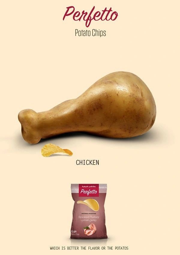 Snacks & Namkeen Brands creative ad: Potato shaped as chicken drumstick flavor