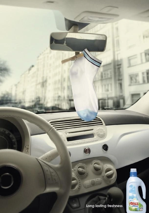 Laundry & Dry Cleaning creative ad: Clean sock as car air freshener
