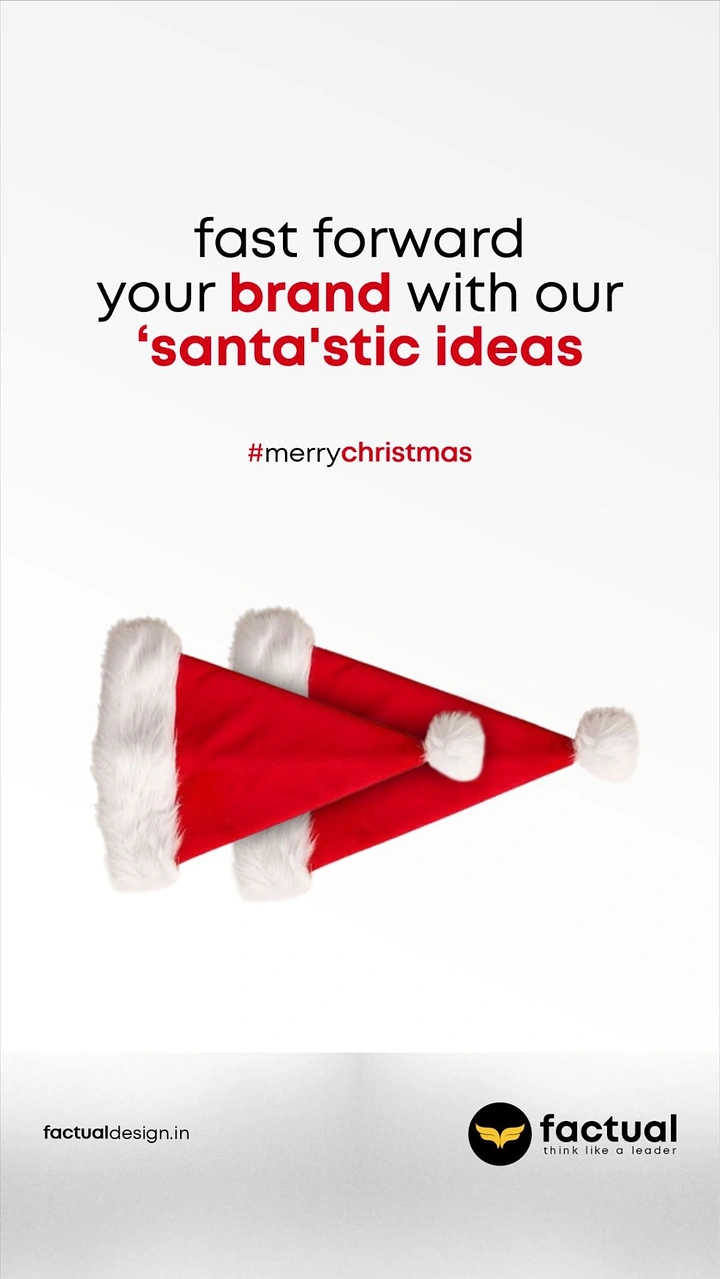 Christmas creative ad: Two Santa hats overlapping to form a fast-forward symbol