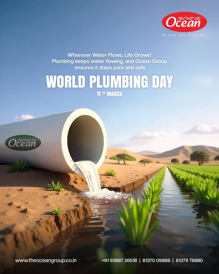 Plumbers creative ad: Pipe watering desert into green fields
