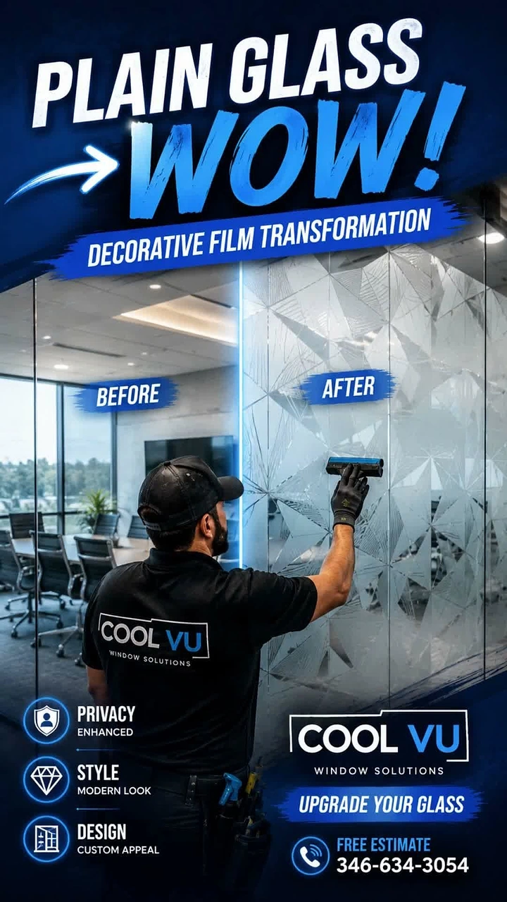 Window Tinting & Car Wraps creative ad: Plain-glass-to-wow transformation concept