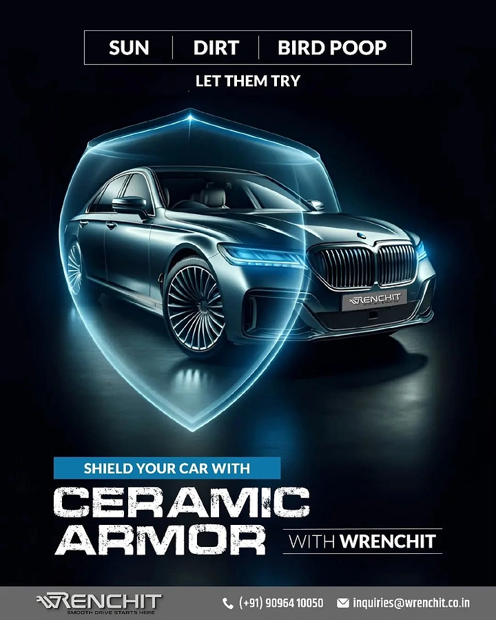 Car Wash & Detailing creative ad: Holographic shield metaphor, witty 'let them try'