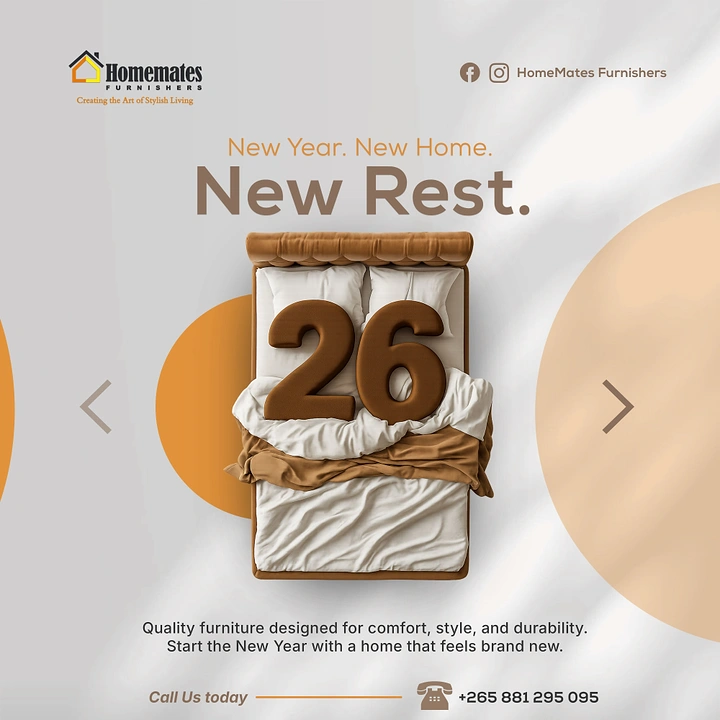 New Year creative ad: Top-down bed with plush brown 26 on pillows