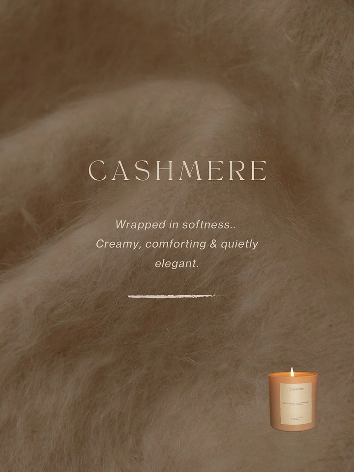 Candles & Home Fragrance creative ad: Cashmere texture backdrop embodies scent name
