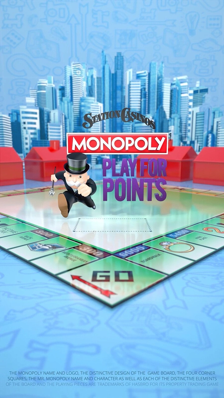 Board Games & Game Cafes creative ad: Monopoly board merges with city skyline