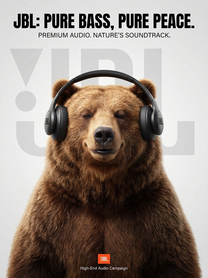 Headphones & Speakers creative ad: Bear embodies pure bass and peace