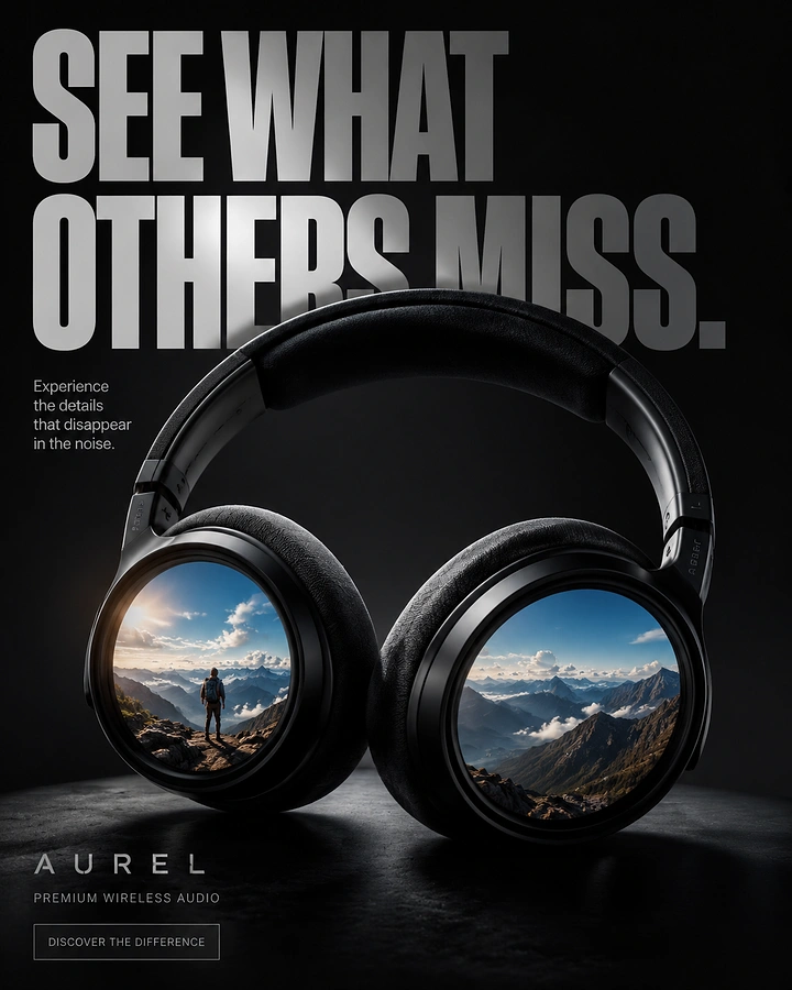 Headphones & Speakers creative ad: Headphone earcups reveal hidden landscapes