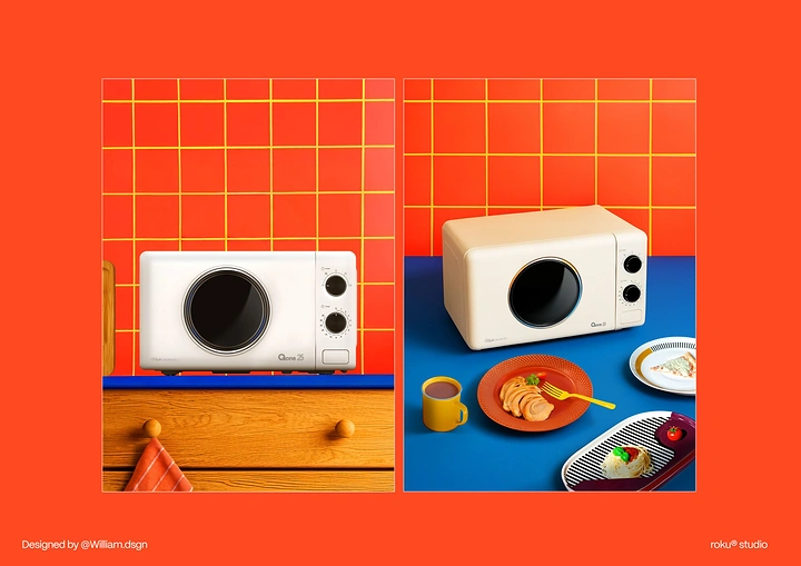 Appliance Repair creative ad: Color-blocked microwave lifestyle scenes