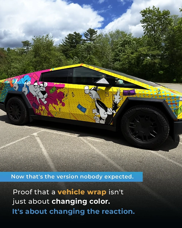 Window Tinting & Car Wraps creative ad: Color-changing wrap tied to reaction
