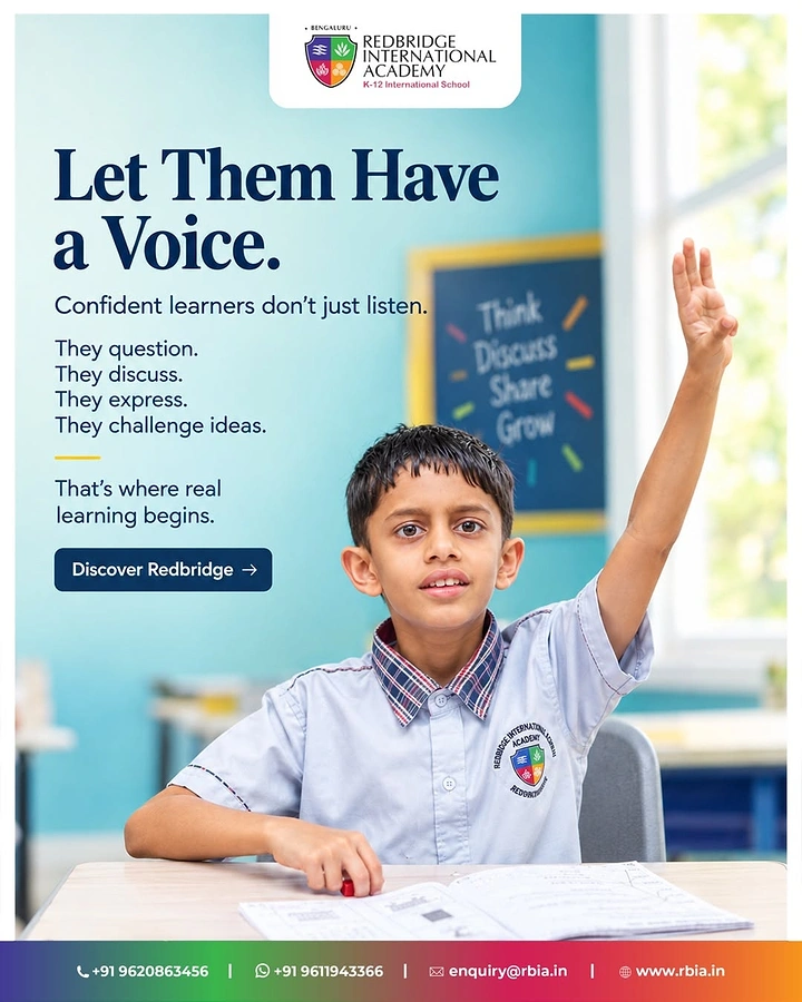 Schools & School Admissions creative ad: Voice-led message reinforced by raised hand