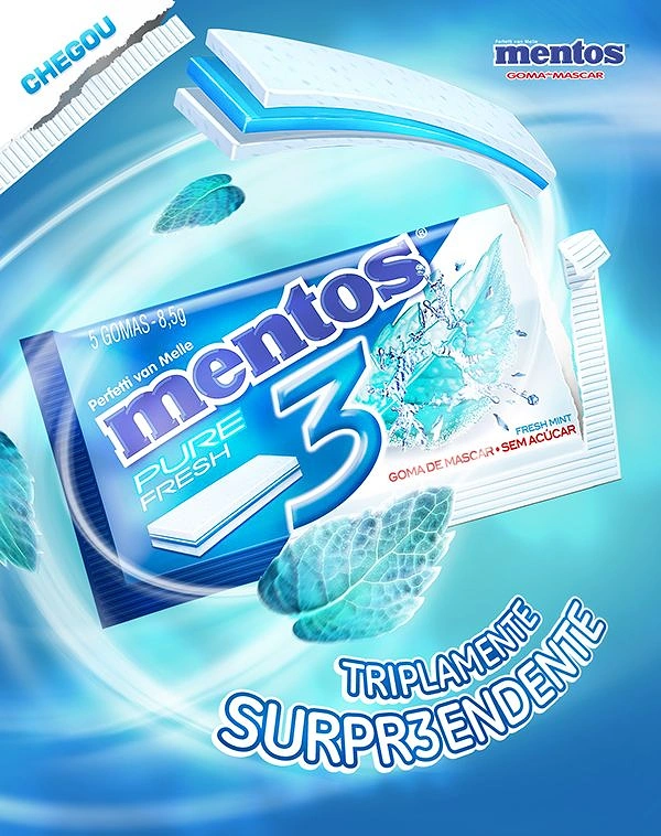Chewing Gum & Mints creative ad: Mentos package becomes icy aquatic spectacle