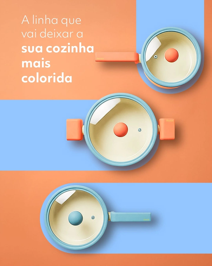 Home Appliances creative ad: Colour-blocked cookware top-view rhythm