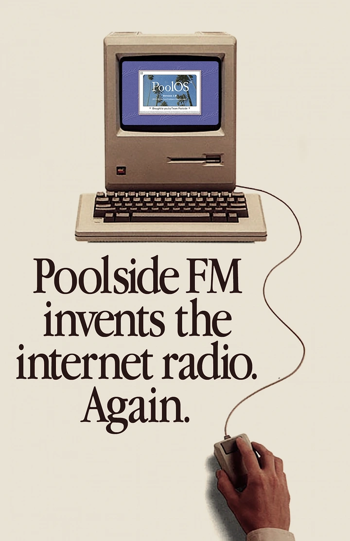 IT & Software creative ad: 1984-style beige personal computer with a hand on the mouse