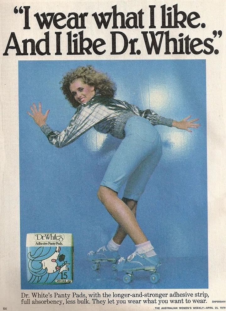 Period Care & Feminine Hygiene creative ad: Vintage fashion poster with memorable product wit