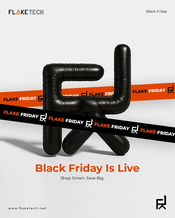 Black Friday creative ad: Black inflatable 3D logo monogram wrapped in tape banners