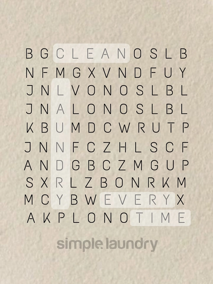 Laundry & Dry Cleaning creative ad: Word search hiding 'clean laundry every time'