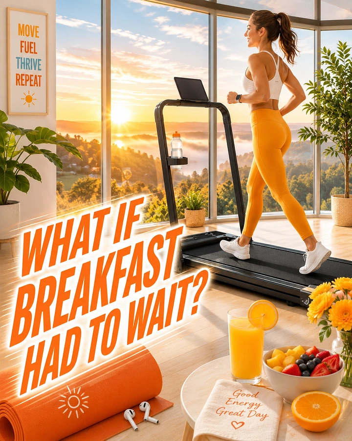 Fitness Equipment Stores creative ad: Breakfast waits while workout comes first