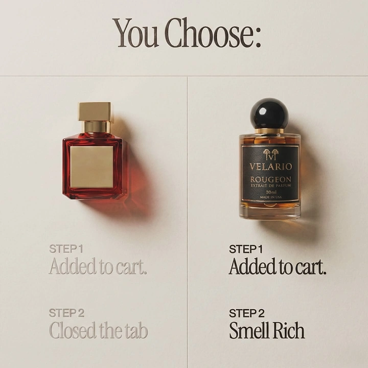 Beauty & Salon creative ad: Side-by-side comparison of a designer perfume and a dupe bottle