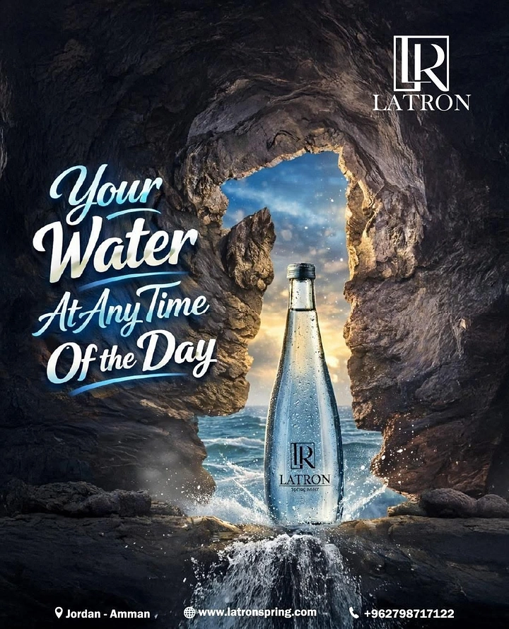 Packaged Drinking Water creative ad: Cave setting supports anytime water message
