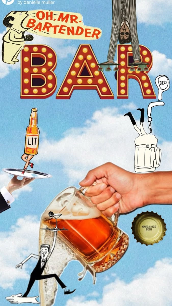 Bars & Pubs creative ad: Playful vintage bartender collage