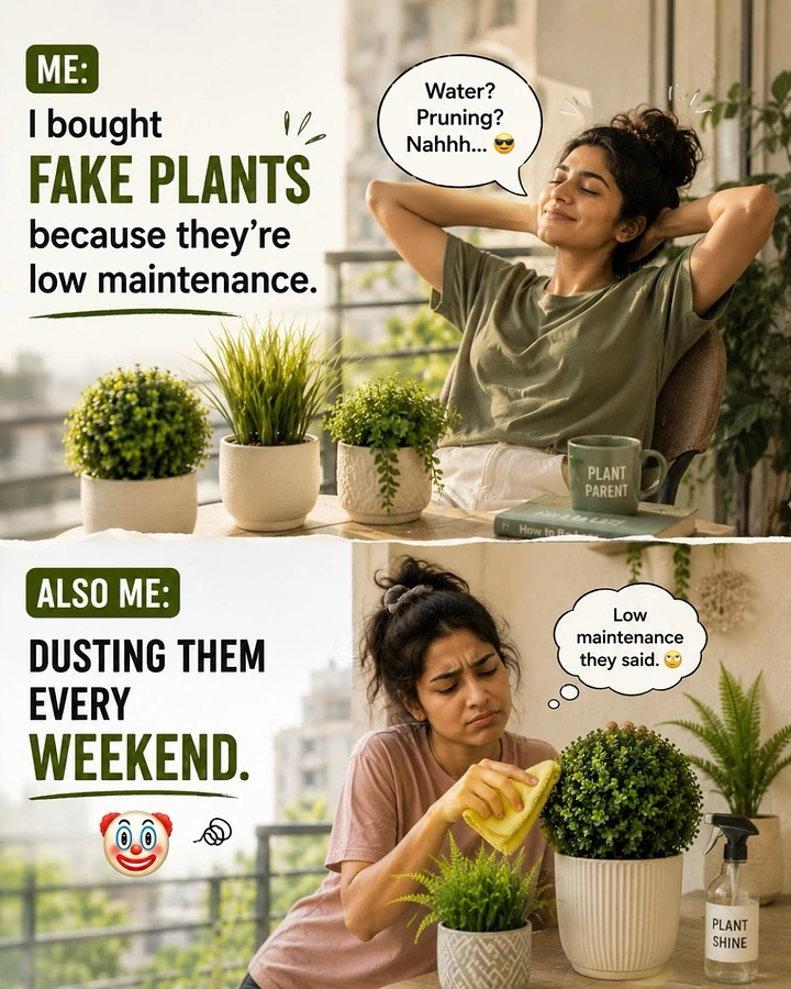 Plant Shops & Nurseries creative ad: Relatable maintenance joke with plant contrast