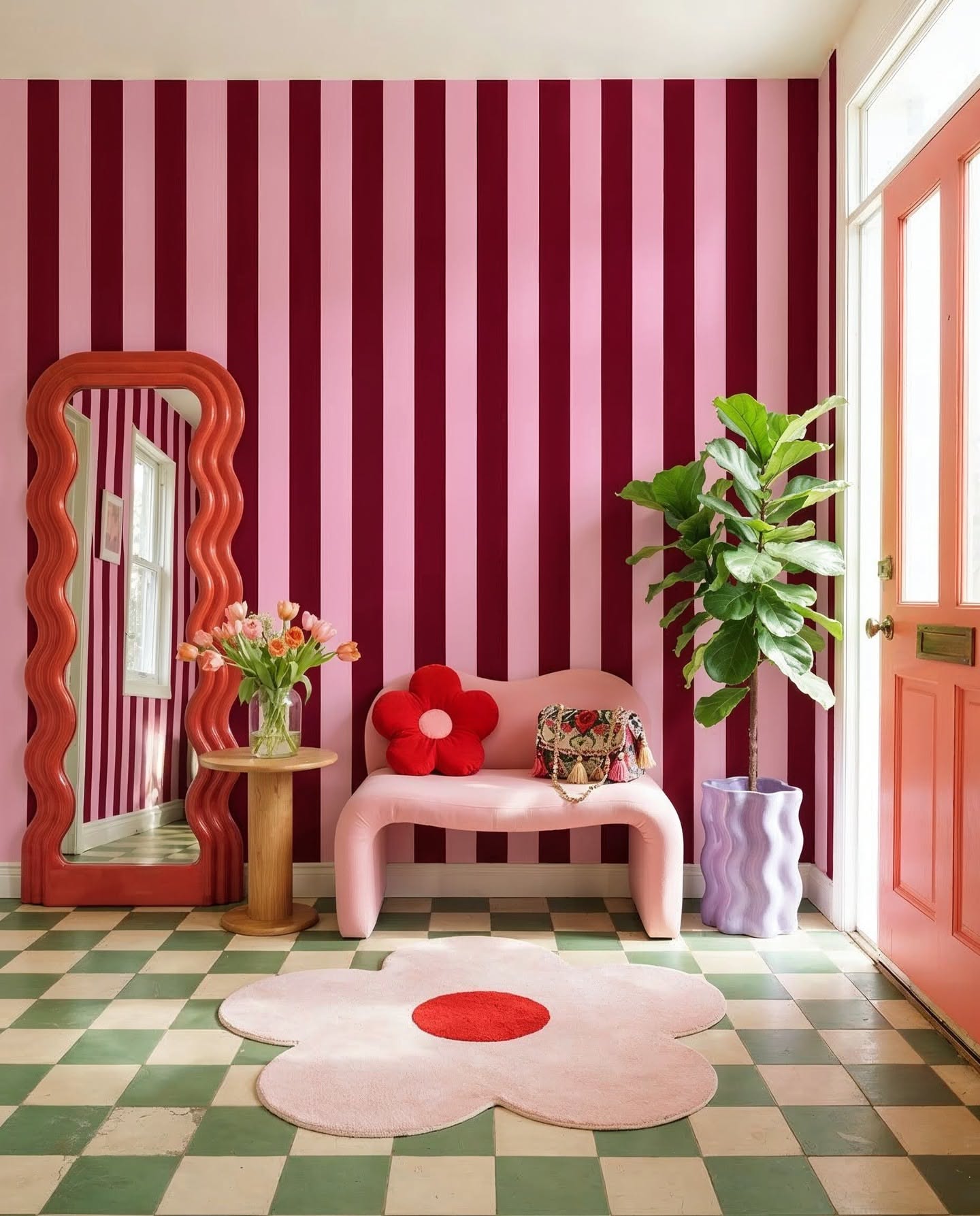 Carousel: Colourful dopamine-inspired living room with a painted feature wall, slide 2