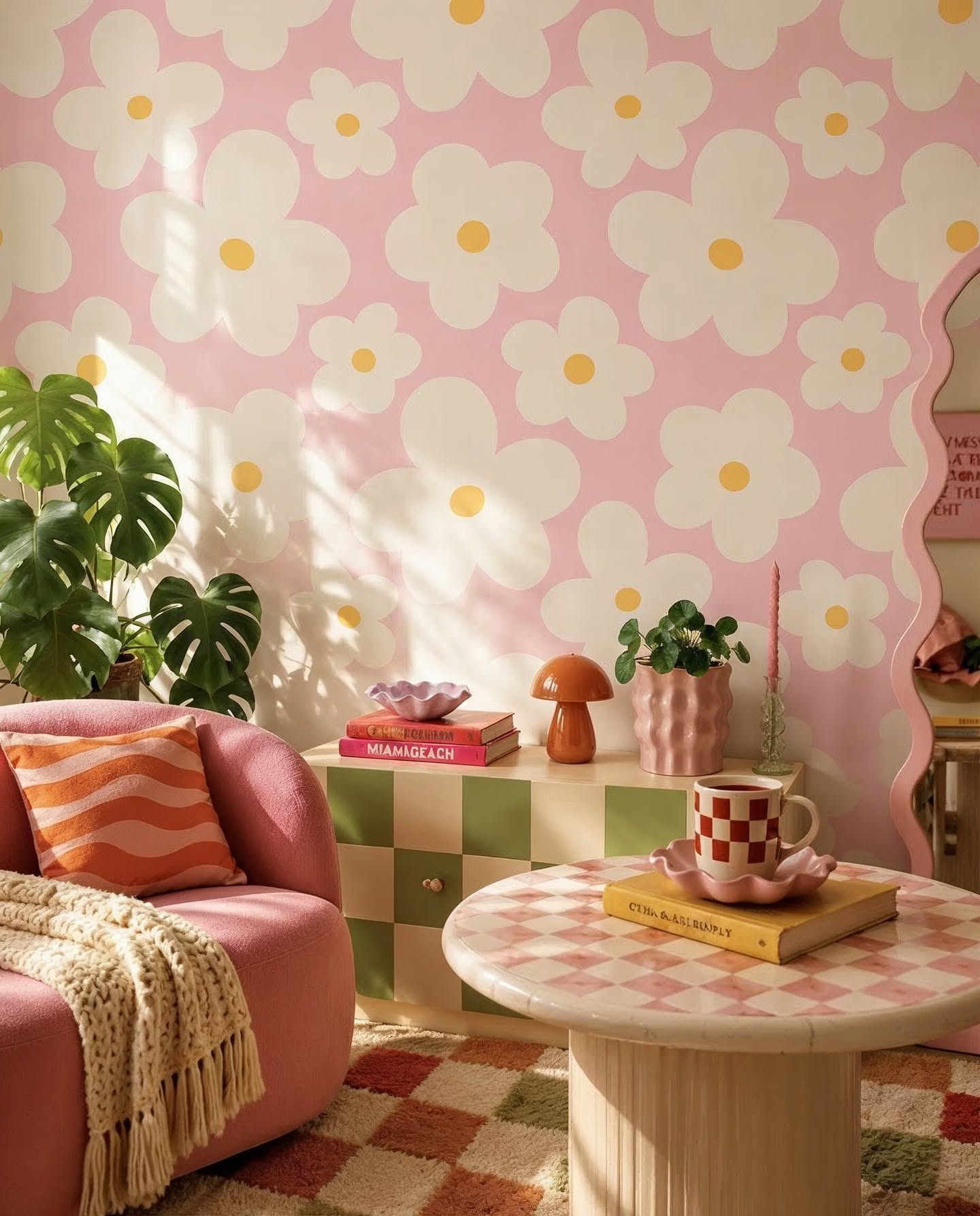 Carousel: Colourful dopamine-inspired living room with a painted feature wall, slide 3