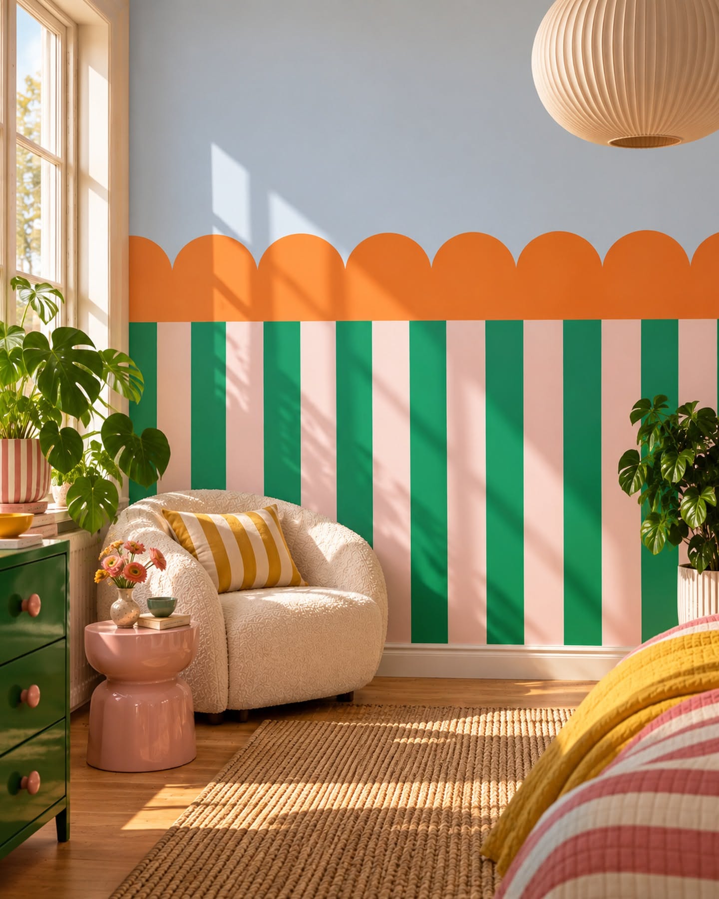 Carousel: Colourful dopamine-inspired living room with a painted feature wall, slide 4