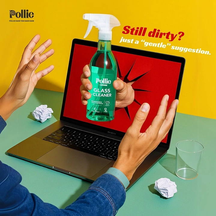 Cleaning Services creative ad: Hand bursts from dirty laptop offering cleaner