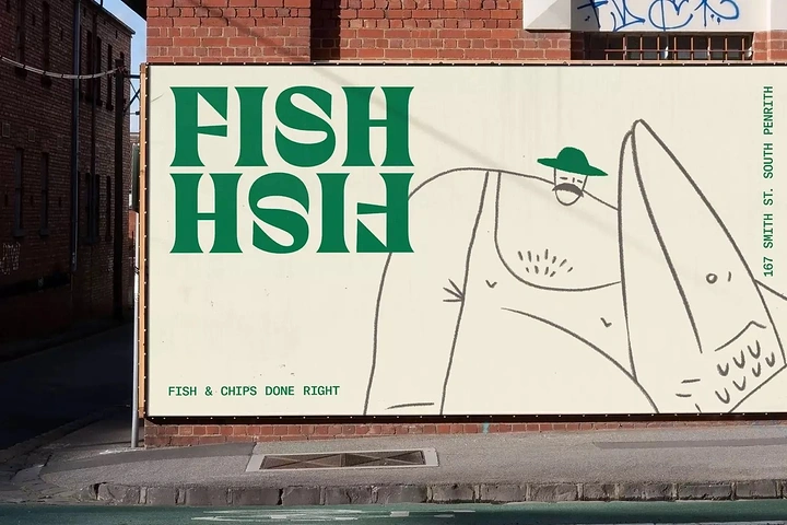Seafood Restaurants creative ad: Fish wordplay with distinctive line illustration