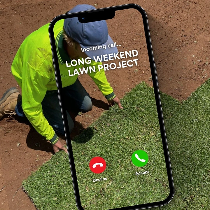 Landscaping & Gardening creative ad: Incoming call screen framing turf project