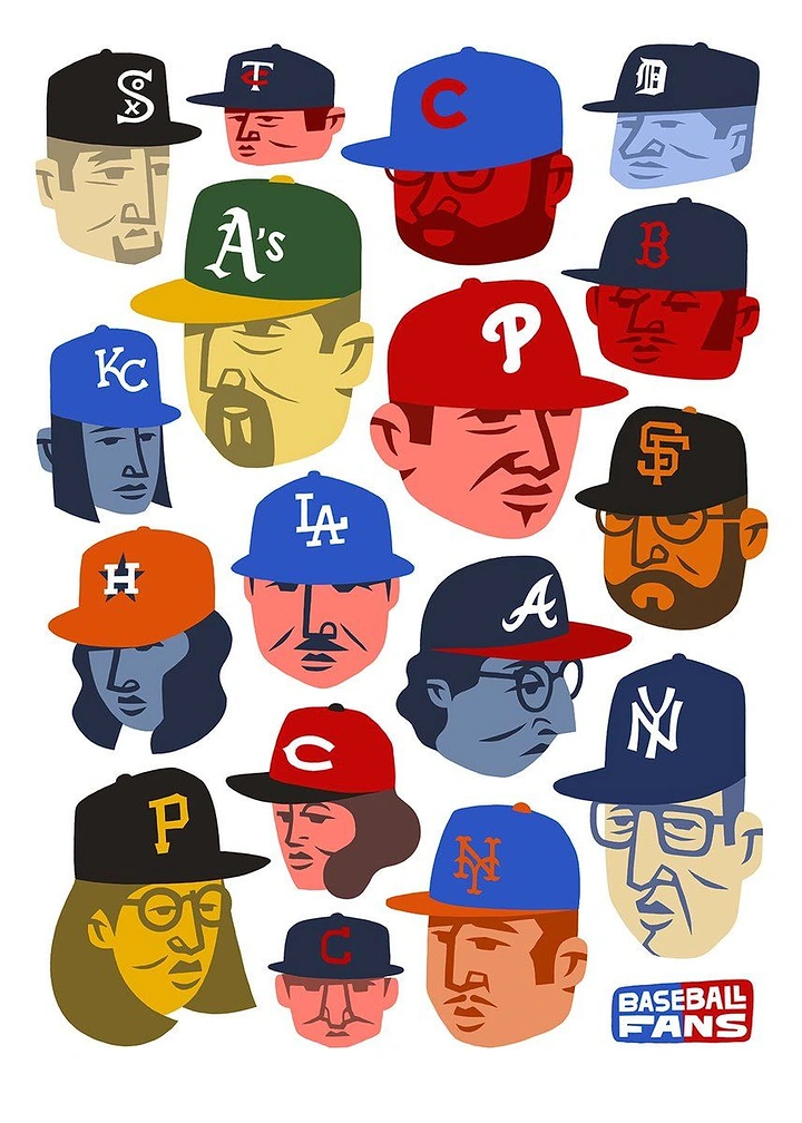 Hats & Caps creative ad: Caps become illustrated baseball characters