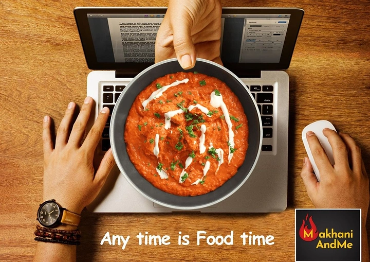 Cloud Kitchens & Food Trucks creative ad: Curry bowl replaces laptop screen