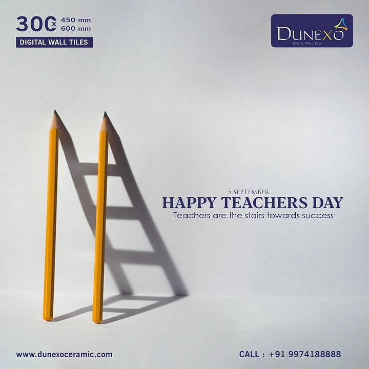 Teachers Day creative ad: Two yellow pencils leaning on a white wall, casting a ladder-shaped shadow