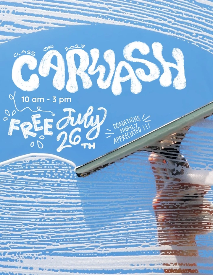 Car Wash & Detailing creative ad: Squeegee wiping soapy glass, hand-lettered