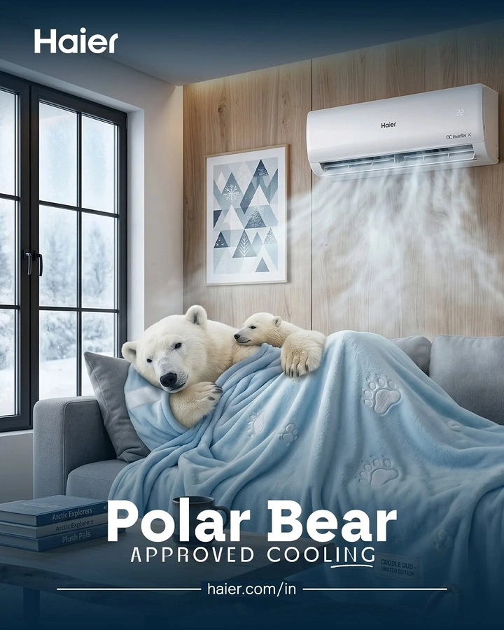 AC Repair & HVAC creative ad: Polar bears sleeping, approved cooling