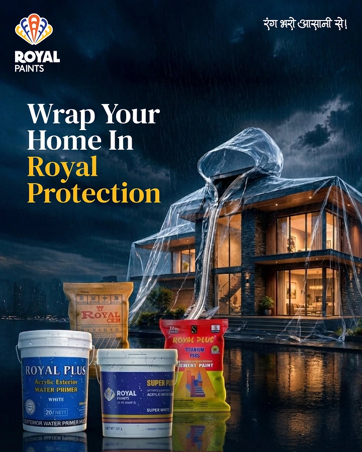 House Painters creative ad: House wrapped in rain cover: protection metaphor
